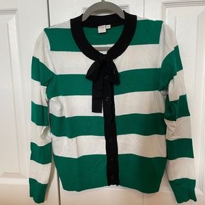 Striped Green and White Cardigan with bow
